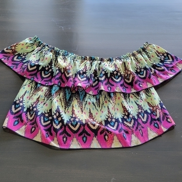 Tyche Colorful Ikat Print Off The Shoulder Ruffle Top Size Small - Picture 9 of 10